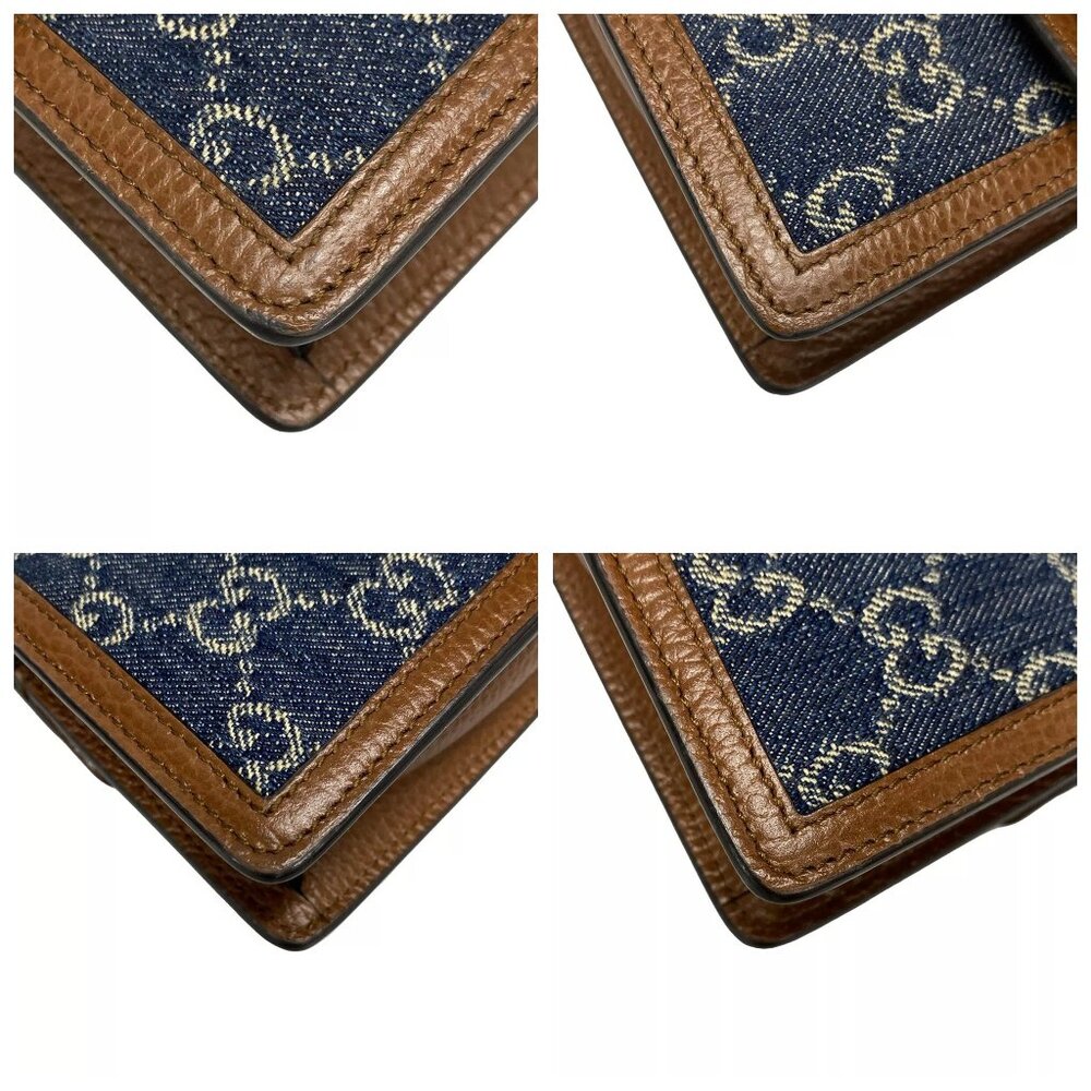 GUCCI Dionysus GG Super Mini Bag Navy Beige Dark Brown Denim Leather 1208-101424 - Picture 6 of 14